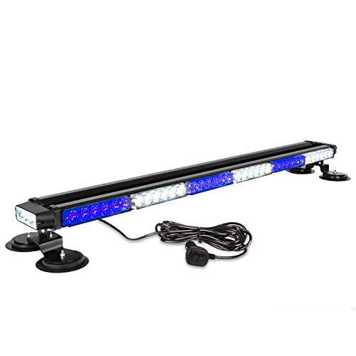 ASPL 38.5" 78 LED Strobe Light Bar Double Side Flashing High Intensity Emergency Warning Flash Strobe Light with Magnetic Base for Safety Construction Vehicles Tow Trucks Pickup (Blue/White) - color: Blue/White