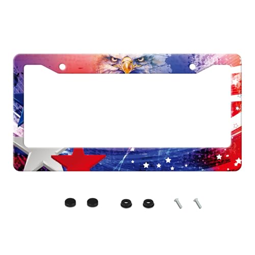 Vintage American Flag Eagle License Plate Frame Funny Stainless Steel Patriotic License Plate Frames Auto Parts Decoration with Screws License Plate Holder for Men Women 12x6 Inch - color: Vintage American Flag Eagle, size: one size