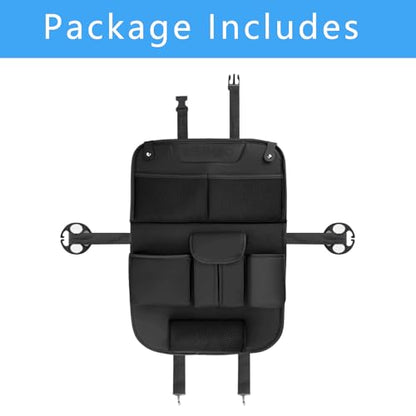 Backseat Car Organizer with Tray Foldable, Tissue Holder, Cup Holder, Leather Seat Back Car Storage Organizer for Family, Kids, Travel, Office Use, Universal Fit Sedans SUVs most Vehicles (Black-1PC)