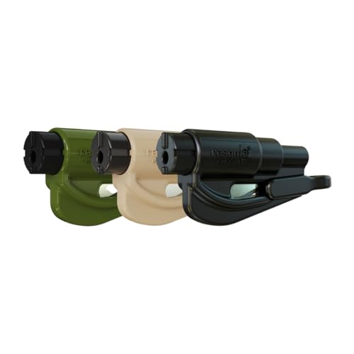 resqme The Original Emergency Keychain Car Escape Tool, 2-in-1 Seatbelt Cutter and Window Breaker, Made in USA, Family Pack of 3, Army Green, Sand, Black - Compact Emergency Hammer - color: Army Green, Sand, Black