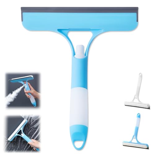 3 in 1 Window Cleaning Scraper, Cleaner Window Squeegee with Sprayer, Squeegee and Scrubber Spray Bottle Window Squeegee for Shower Glass, Mirrors, Car and Home,All-Purpose Window Cleaner Tool (Blue) - color: Blue