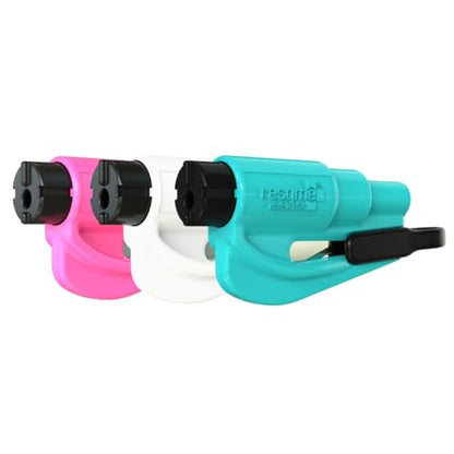 resqme The Original Emergency Keychain Car Escape Tool, 2-in-1 Seatbelt Cutter and Window Breaker, Made in USA, Family Pack of 3, Pink, White, Teal - Compact Emergency Hammer - color: Pink, White, Teal