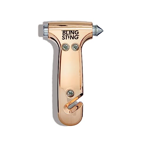 BLINGSTING Safety Hammer - Emergency Automotive Escape Tool with Window Breaker, Seat Belt Cutter & Adjustable Car Visor Strap - Tempered Glass Breaker - Steel Blade - Rose Gold (1 Count) - color: Rose Gold 1