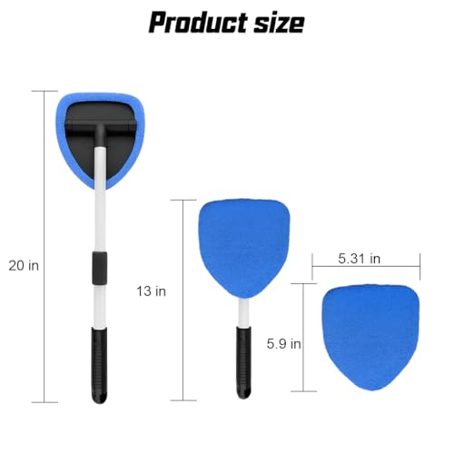 Car Windshield Cleaner Tool, Vehicle Window Detailing Cleaning Kit with Extendable Handle & 4 Washable Microfiber Pad, Auto Glass Wiper Cleaner for Exterior & Interior, Universal Fit (Blue) - color: Blue