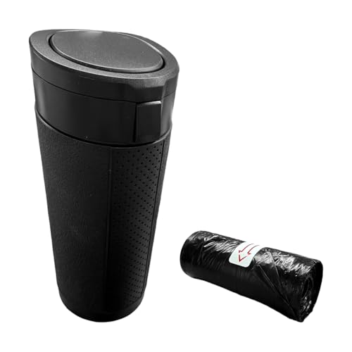 Car Cup Holder Trash Can with Lid, Leakproof Mini Auto Side Door Garbage Bin with Storage Bag, Universal Vehicle Interior Organizer Accessories for SUV, Sedan, Truck, Home, Office(Black-1PC) - size: Black-1PC