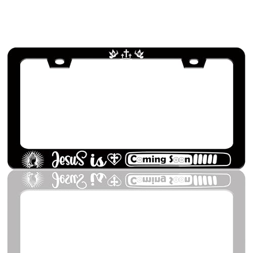 Jesus is Coming Soon License Plate Frame Christian Cross Stainless Steel License Plate Holder for Front and Rear Car Tags Funny for Car Decoration Accessories with Screws 6.3 X 12.2 in for Women Men - color: Jesus Is Coming Soon