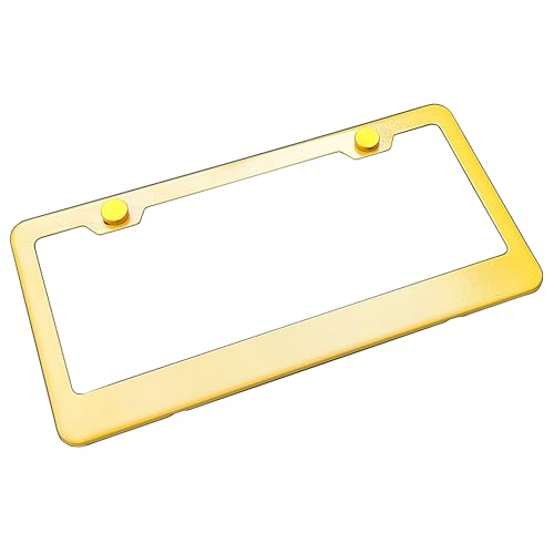 T304 Stainless Steel License Plate Frame – 8K Mirror Polish Finish, Rust-Resistant, Slim Design, Universal Fit, Includes Screw Caps, Washers & Stainless Steel Screws (Yellow) - color: Yellow