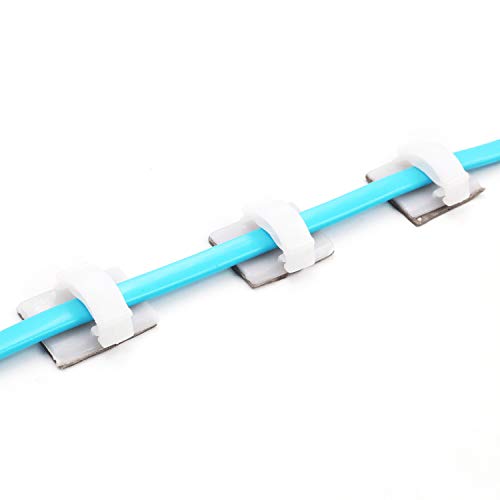 Mini Cable Clips 3M Adhesive, Multipurpose Cord and Wire Organizer for Cable Management 3/4" x 1/2" - 100 Pack Bundled with 10 Bonus Reusable Cable Ties (White) - color: White, size: 3/4" x 1/2"