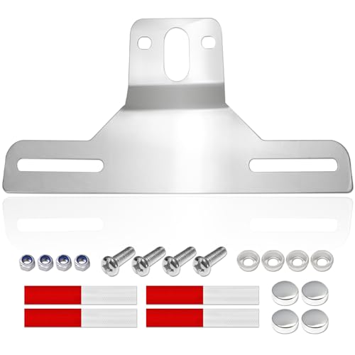 BGGTMO Trailer License Plate Holder Bracket- Stainless Steel Metal Car Tag Frame for UTV ATV Truck RV Boat, 1 Pack Chrome Holder with Screw Caps and Reflective Strip - color: Chrome