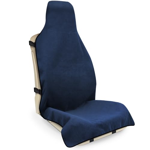 INFANZIA Waterproof Sweat Towel Seat Cover, Premium Car Seat Towel Protector for Trucks SUV Jeep, Universal Non-Slip Bucket Seat Covers for Post Gym Workout, Running, Swimming, Beach (Navy Blue, 1Pcs) - color: Navy Blue, size: One