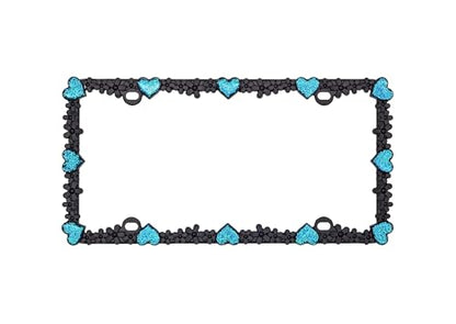 Creathome 3D Shining Daisy Heart License Plate Frame from Pure Zinc Alloy Metal Perfect Plate Holder, Matt Black with Blue Glitter, Luminously Heart - color: Matt Black with Blue Glitter, Luminously Heart