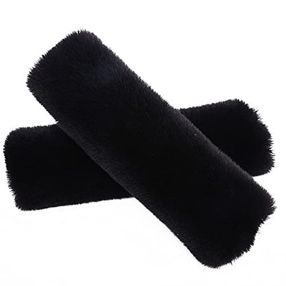 Pinbola 5pcs in 1 Set Faux Wool Steering Wheel Cover Soft Fluffy Handbrake Cover & Gear Shift Cover & 2pcs Seat Belt Shoulder Pads Warm Universal Fit for 15 Inch (Black) - color: Black