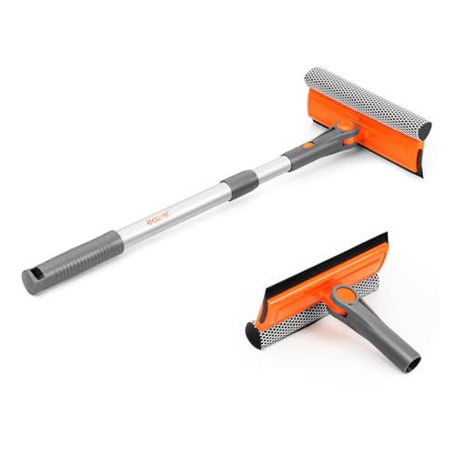 eazer Professional Window Squeegee, 2-in-1 Rotatable Squeegee for Window Cleaning Kit, Window Cleaner Tool, Window Washing Equipment Kit with Extension Pole for Shower/Windshield - 2 Head - size: 18-28inch