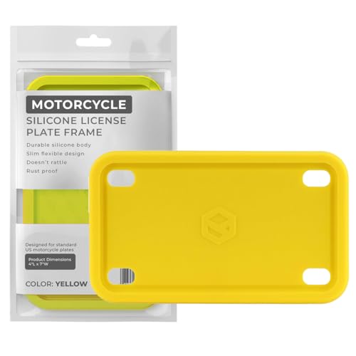 Rightcar Solutions Motorcycle License Plate Frame Premium Silicone, Rust-Proof, Rattle-Proof, Weather-Proof Plate Holder, Street Legal, Custom Bike Tag Frame - Yellow - color: Yellow