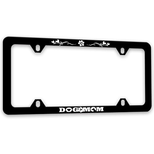 Dog Mom License Plate Frame Paw Prints License Plate Holders Funny Auto Accessory Bracket Stainless Steel License Plate Frames with Screws for Women Men 6x12 Inch 4 Holes - color: Dog Mom