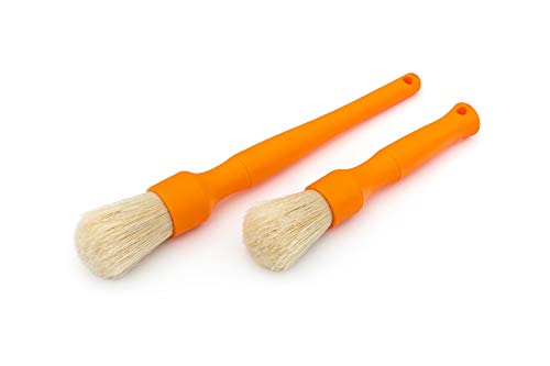 Detail Factory - Boar Hair Detailing Brush Short-Handle + Long-Handle Combo Kit - Comfortable Grip and Heavy-Duty Scrubbing for Interior, Exterior, Engine Bay, Wheels, Exhaust Tips, Orange - color: Orange, size: Short & Long Handle
