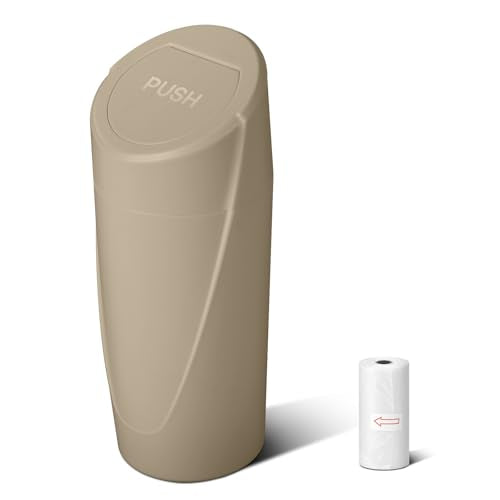 Car Trash Can Bin with Lid - Car Garbage Can Cup Holder - Beige Mini Leakproof Vehicle Trash Garbage Can Bin with 20pcs Trash Bags-Car Organizers and Storage for Front Back Seat Accessories - color: Beige
