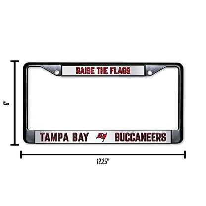 NFL Tampa Bay Buccaneers Raise The Flags Black Chrome License Plate Frame - 2-Screw Mount - color: Buccaneers
