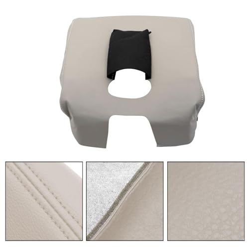 SecosAutoparts Light Gray Leather Center Console Leather Lid Armrest Cover Replacement Compatible with Chevy Silverado 2014-2018 Compatible with GMC Sierra 2014 2015 2016 2017 2018 - color: Light Gray Leather & Light Gray Stitch