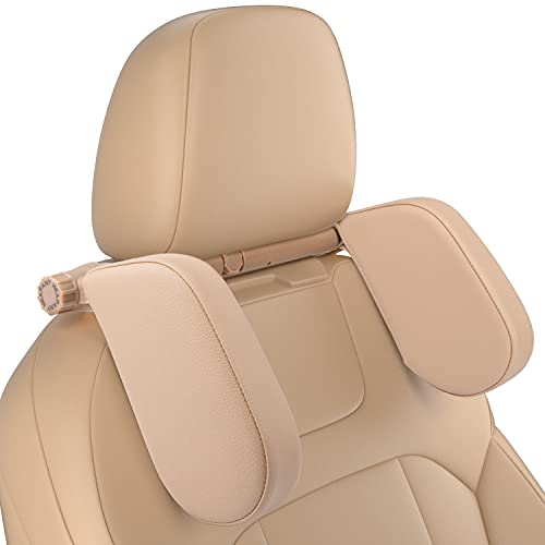 JZCreater Car Headrest Pillow, 180°Adjustable Head Neck Support Pillow, U- Shaped, Travel Sleeping Car Headrests, Only for Car Seat Headrest with 2 Metal Poles， Not for Fixed or Integrated headrests - color: Beige