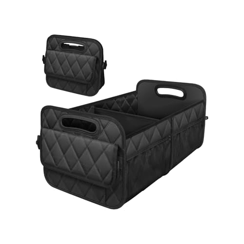 Car Trunk Organizer, Collapsible Auto Storage Box with Multi Pockets, Waterproof Oxford Cargo Organizer with Reinforced Handles, Universal Car Accessories for Men Women (Black) - color: Black