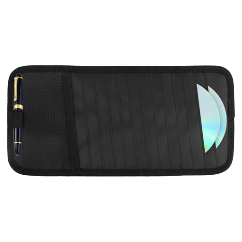 Penitue Car CD DVD Case Holder, Protective Vehicle Sun Visor Organizer with 12 Storage Sleeves Mesh Pocket & Pen Holder Protective DVD Case Visor Storage Organizer (Black)