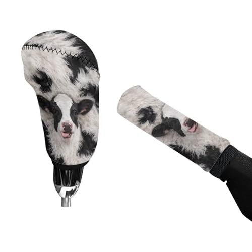 Jeiento Cow Auto Gear Shift Accessories Black White Cow Shift Knob Cover Universal Fit Most Vehicles,Non-Slip Soft Auto Shift Handbreak Protector Covers - color: Cow