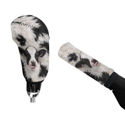 Jeiento Cow Auto Gear Shift Accessories Black White Cow Shift Knob Cover Universal Fit Most Vehicles,Non-Slip Soft Auto Shift Handbreak Protector Covers - color: Cow
