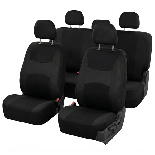 FH Group Universal Car Seat Covers Full Set for SUV Truck Sedan Vans | All-Purpose Cloth Seat Cover Set Airbag Compatible Washable Split Bench Protector Interior Upgrade - Black - color: Black, size: Full Set