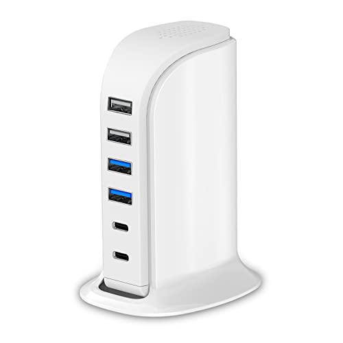 USB Charger Upoy, Charging Station for Multiple Devices 45W, Fast Charging Blocks with Dual Type C Ports, USB Charging Hub Organizer Multiport for iPhone, Ipad, Kindle, Travel Accessories - color: white usb c charger block