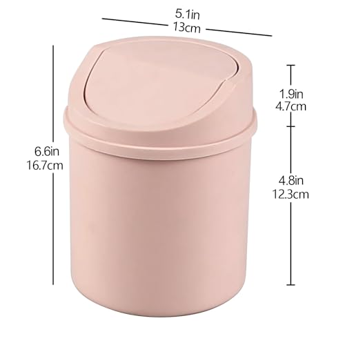 2 L Plastic Mini Desktop Trash Can, Swing-Top Tiny Waste Bin, Pink - color: pink