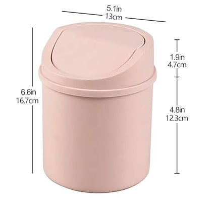 2 L Plastic Mini Desktop Trash Can, Swing-Top Tiny Waste Bin, Pink - color: pink