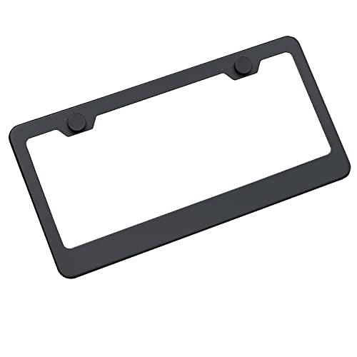 T304 Stainless Steel License Plate Frame – 8K Mirror Polish Finish, Rust-Resistant, Slim Design, Universal Fit, Includes Screw Caps, Washers & Stainless Steel Screws (Matte Black) - color: Matte Black