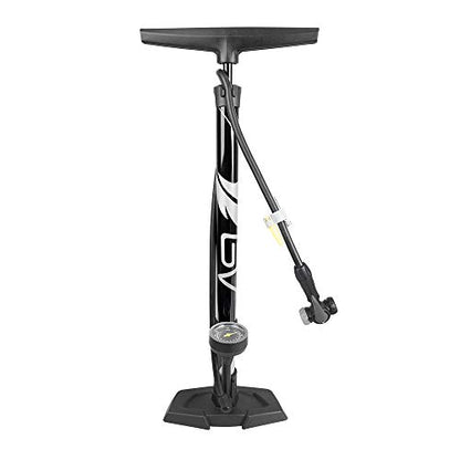 BV Bicycle Pump Durable Bike Floor Pump 17/24 inch Smart Valve Head, 160 psi, Automatically Reversible Presta and Schrader - style: Black- Full Size