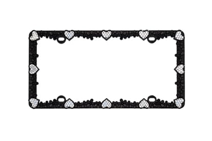 Creathome 3D Daisy Heart License Plate Frame from Pure Zinc Alloy Metal Perfect Plate Holder, Matt Black Daisy with Silver Reflective Heart - color: Matt Black with Silver Reflective Heart