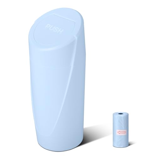 Car Trash Can Bin with Lid - Car Garbage Can Cup Holder - Light Blue Mini Leakproof Vehicle Trash Garbage Can Bin with 20pcs Trash Bags-Car Organizers and Storage for Front Back Seat Accessories - color: Light Blue