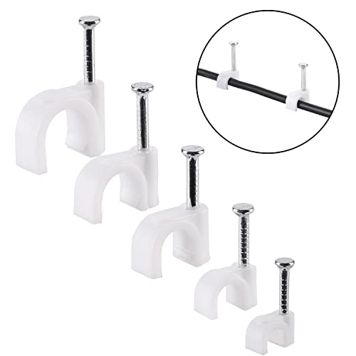 Bates Cable Clips with Steel Nails - White, 360 pcs, 4mm-10mm, Universal Cable Clips - color: White, size: 4-10mm