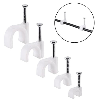Bates Cable Clips with Steel Nails - White, 360 pcs, 4mm-10mm, Universal Cable Clips - color: White, size: 4-10mm