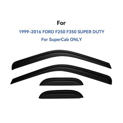 Window Visors Rain Guards for 1999-2016 Ford F250 F350 F450 Super Duty SuperCab, Out-Channel Window Vent Wind Deflectors Visors Shades for 99-16 F-250 F-350 F-450 Extended Cab - size: 1999-2016 F250-f450 Supercab