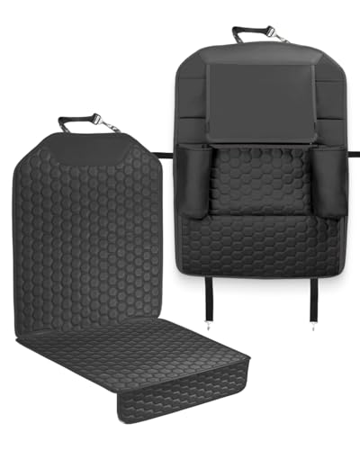 Owleys Set Seat Back Organizer & Car Seat Protector Hexy Waterproof & Non-Slip Protector for Child Car Cushion for Leather and Fabric Seats (Black Set 1) - color: Black Set 1