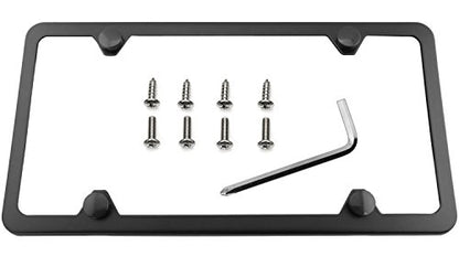 Premium Slim Style Stainless Steel License Plate Frame (4 Holes, Black UV Resistant Matte Finish) - color: Black Matte Finish, size: 4 Holes, 1 Pack