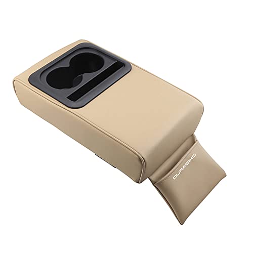 Car Center Console Pad with Front Storage Pocket for Phone,PU Leather Armrest Cushion with Cup Holder,Elbow Rest Pillow,Universal Car Armrest Seat Box Cover Protector for Most Vehicles - color: Beige