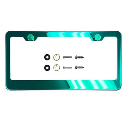 T304 Stainless Steel License Plate Frame – 8K Mirror Polish Finish, Rust-Resistant, Slim Design, Universal Fit, Includes Screw Caps, Washers & Stainless Steel Screws (Green Chrome) - color: Green Chrome