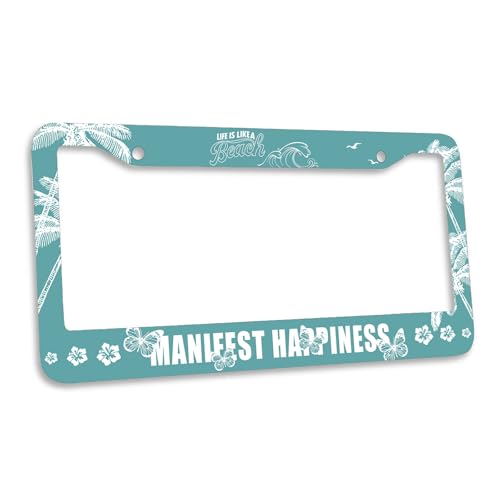 Tropical Beach License Plate Frame Summer Vintage Palm Trees Personalise Stainless Steel Metal Car Plates Funny License Plate Frames Decorative for Men Women 6.3 x 12.2 in - color: Tropical Beach, size: 6.3 X 12.2 In-1PC