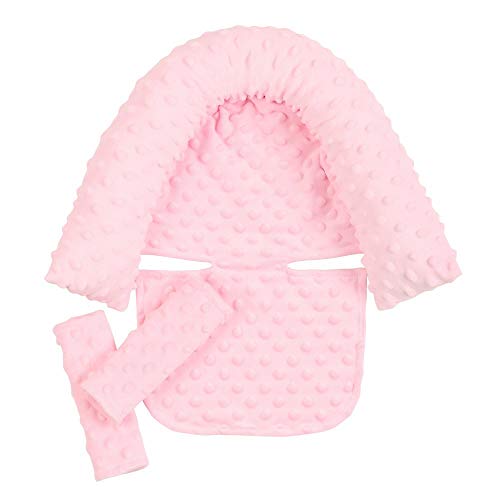Baby Head Support and Strap Covers - Infant Head Support Pillow Super Soft Head and Neck Pillow for Car Seat Baby Headrest and Carseat Neck Cover,Light Pink - color: Pink