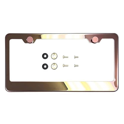 T304 Stainless Steel License Plate Frame – 8K Mirror Polish Finish, Rust-Resistant, Slim Design, Universal Fit, Includes Screw Caps, Washers & Stainless Steel Screws (Rose Gold) - color: Rose Gold