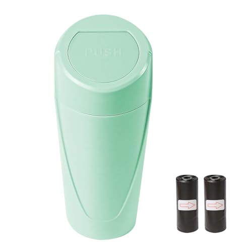 Hovom Mini Car Trash Can with Lid, Portable Garbage Can for Car, Leakproof Cup Holder Automotive Garbage Bin with 2 Rolls of Trash Bags, Small Trash Storage Can for Car Home Office(Light Green) - color: Light Green