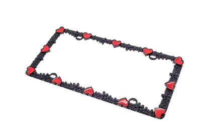 Creathome 3D Daisy Heart License Plate Frame from Pure Zinc Alloy Metal Perfect Plate Holder, Matt Black Daisy with Red Reflective Heart - color: Matt Black with Red Reflective Heart