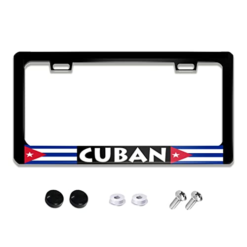 Cuban Flag License Plate Frame Stainless Steels Patriotic Black Car Tag Holder Frames with 2 Holes and Screws 12 x 6 Inch Decoration for US Vehicles Standard for Women Men - color: Cuban Flag