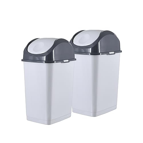 Superio Mini Desktop Trash Can with Swing Top Lid Portable Plastic Garbage Can for Countertop, Desktop, Make up Vanity, Bathroom, Car, Under Sink, Dorm Compact Waste Bin 5 L 1.25 Gal (2, Smoke/Grey) - size: 1.25 Gallon, style: 2 Pack